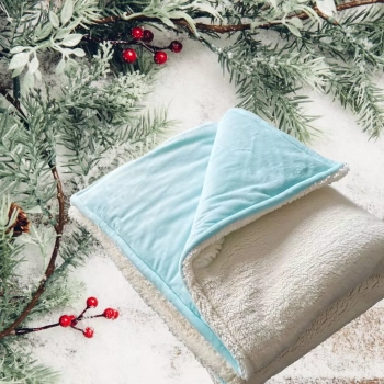 Gruby zimowy kocyk niemowlęcy 100x75 Polar Minky Ecru Aqua