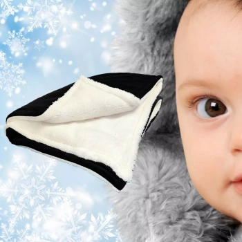 Gruby zimowy kocyk niemowlęcy 100x75 Polar Minky Ecru Czarny