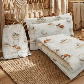 Pościel dziecięca 100x75 z workiem ochronnym wzór akwarelowe zwierzęta na dywanie boho