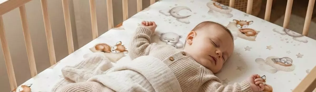 Delikatna bawełna prześcieradła 120x60 Leśne Poduszkowe Sny bezpieczna dla wrażliwej skóry niemowlęcia.