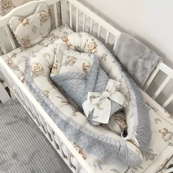 Zestaw pościeli niemowlęcej 6w1 Mu&Mu Misie Boho Beż kompozycja