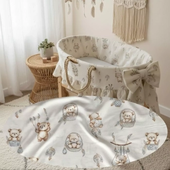 Ochraniacz Wkład Wyściółka do kosza Mojżesza z falbanka Misie boho beż