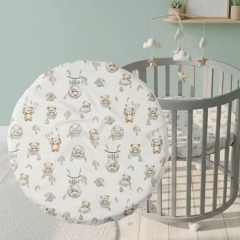 Prześcieradło koło 75 cm z gumką na okrągły materac Misie boho beż