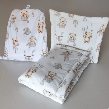 Zestaw pościeli do żłobka z workiem Imię Misie boho beż