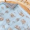 Kocyk niemowlęcy bawełniany Misie Boho Blue z szarym minky zbliżenie na wzór