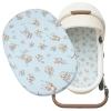 Zestawienie prześcieradła do gondoli 70x35 Misie Boho Blue z widokiem w wózku