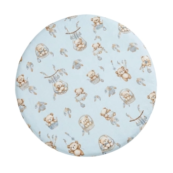 Prześcieradło okrągłe z gumką średnica 75 cm wzór Misie Boho Blue rozłożone