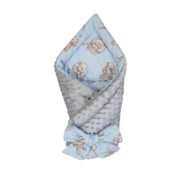 Rożek niemowlęcy wiązany na kokardę wzór Misie Boho Blue strona bawełniana