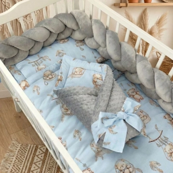 Zestaw do łóżeczka z warkoczem welurowym i rożkiem Misie Boho Blue