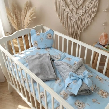 Wyprawka 5 elementów z kokonem kocykiem poduszką miś Misie Boho