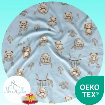 Certyfikat Oeko-Tex Standard 100 bezpieczna pościel niemowlęca Misie Boho Blue