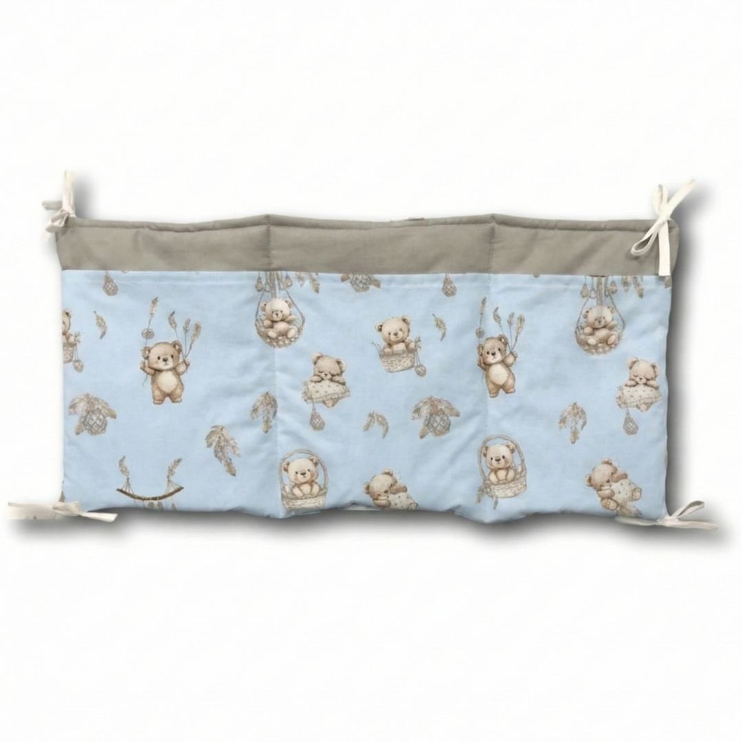 Przybornik do łóżeczka 60x25 cm wzór Misie Boho Blue akwarelowy nadruk bawełna
