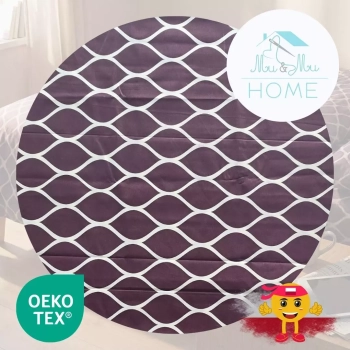 Grafika prezentująca wzór Modern Line z logo Mu&Mu Home oraz certyfikatem Oeko-Tex, produkt polski