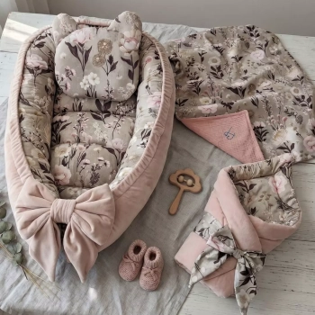 Wyprawka Niemowlęca Zestaw kokon niemowlęcy 4w1 Rożek Kocyk Retro Bloom