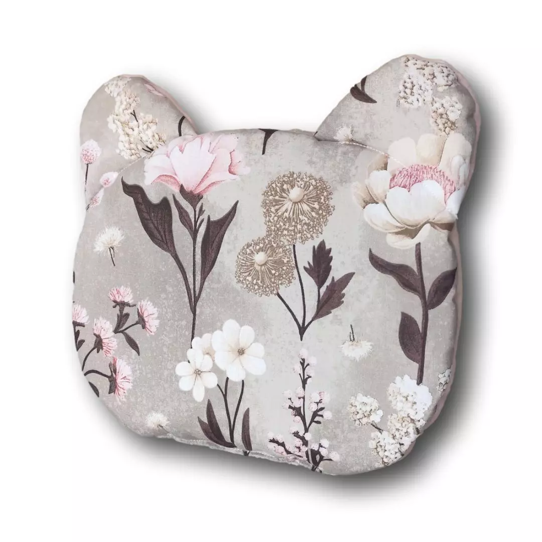 Płaska poduszka niemowlęca miś z uszkami bawełna w polne kwiaty peonie Retro Bloom