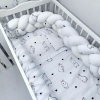 Biały komplet dla niemowlaka do łóżeczka z falbanką Pościel, warkocz, Króliki