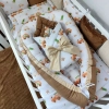 Komplet pościeli niemowlęcej do łóżeczka Pociągi - ochraniacz, rożek, kokon