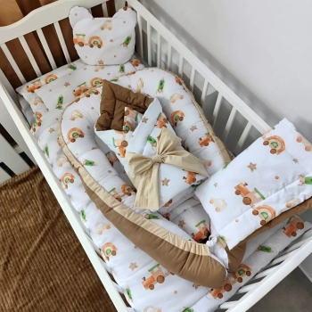 Komplet pościeli niemowlęcej do łóżeczka Pociągi , rożek, kokon, kocyk