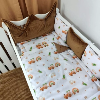Komplet pościeli niemowlęcej do łóżeczka Pociągi - ochraniacz
